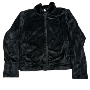 Vintage Banana U.S.A. Velour Zip Up Womens XL Black Stretch Velvet Y2K 90s 2000s